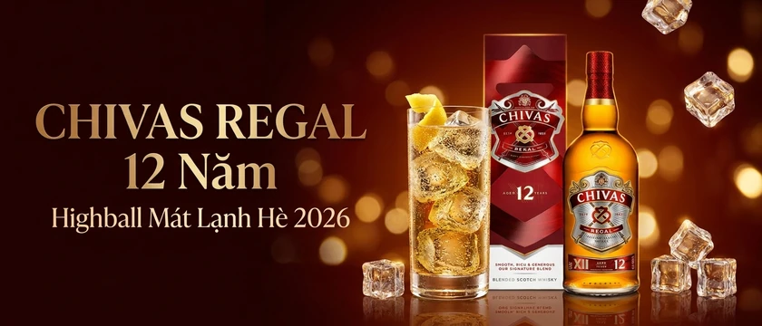 Banner rượu Chivas Regal 12 pha highball mát lạnh mùa hè 2026 — Shop Rượu Thủ Đức Đỗ Mai