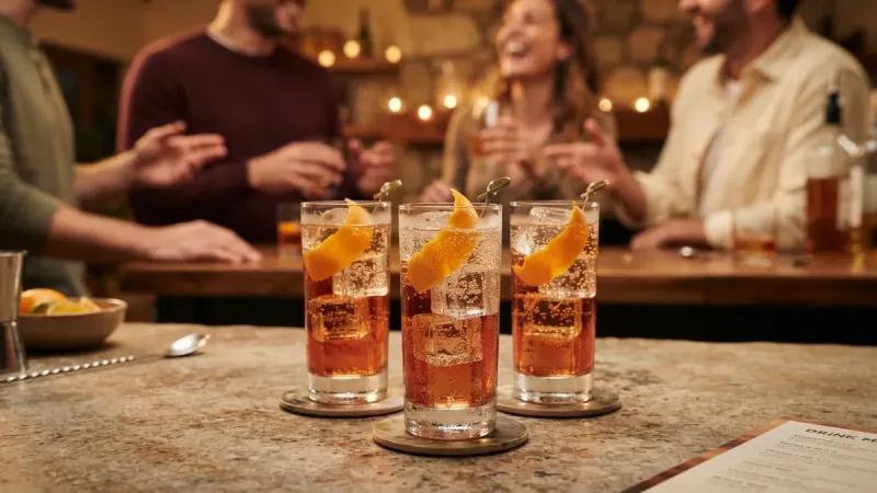 Ly highball whisky pha soda và vỏ cam cho buổi tiệc nhỏ
