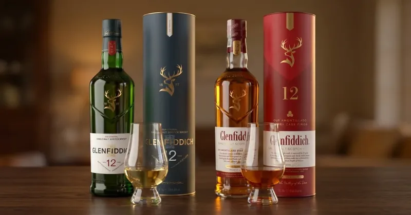 So sánh Glenfiddich 12 Our Original và Amontillado: chai xanh hay đỏ?