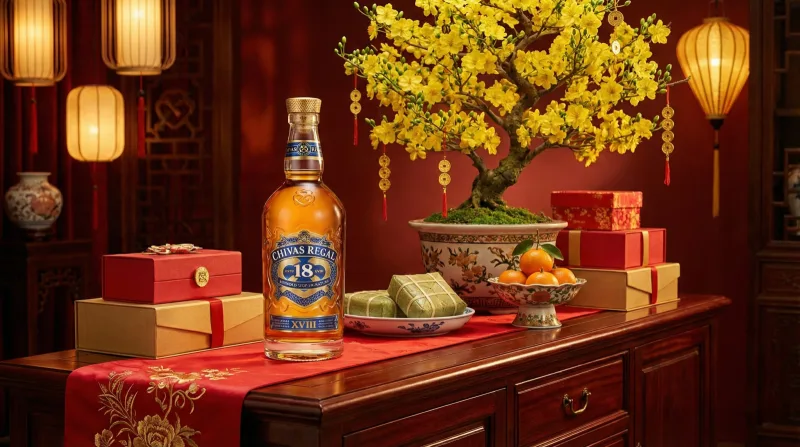 Thiết Kế Chai Rượu Chivas 18 Gold Quà Tết Đẳng Cấp Trang Trí Phòng Khách