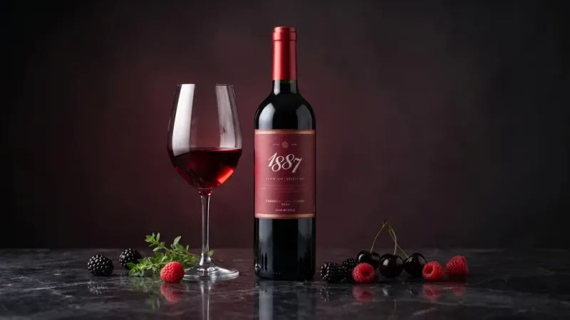 Ly rượu vang đỏ 1887 Cabernet Sauvignon màu ruby cùng quả mọng tươi
