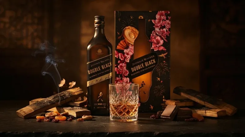 Ly Double Black bên khói, gỗ sồi cháy và sô cô la đen