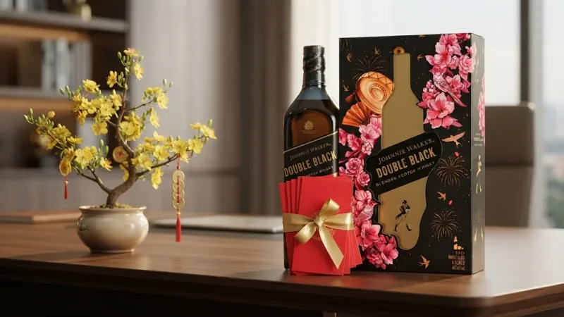 Hộp quà Johnnie Walker Double Black Tết 2027 làm quà biếu đối tác