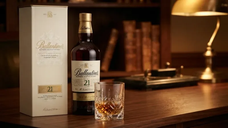 Rượu Ballantine's 21 năm 700ML bên hộp quà màu kem chữ vàng