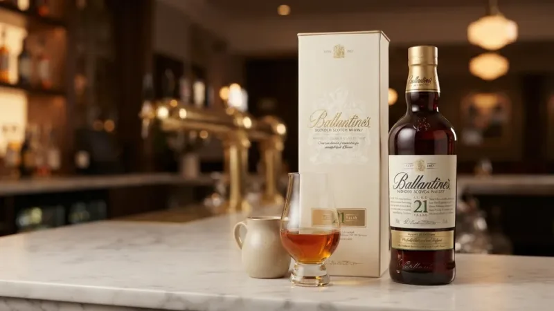 Ballantine's 21 năm rót nguyên chất trong ly tulip