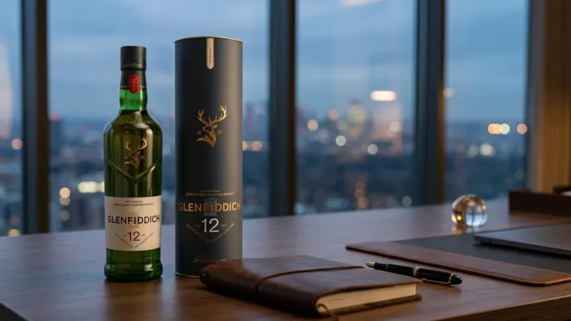 Rượu Glenfiddich 12 năm 700ML trên bàn làm việc làm quà biếu