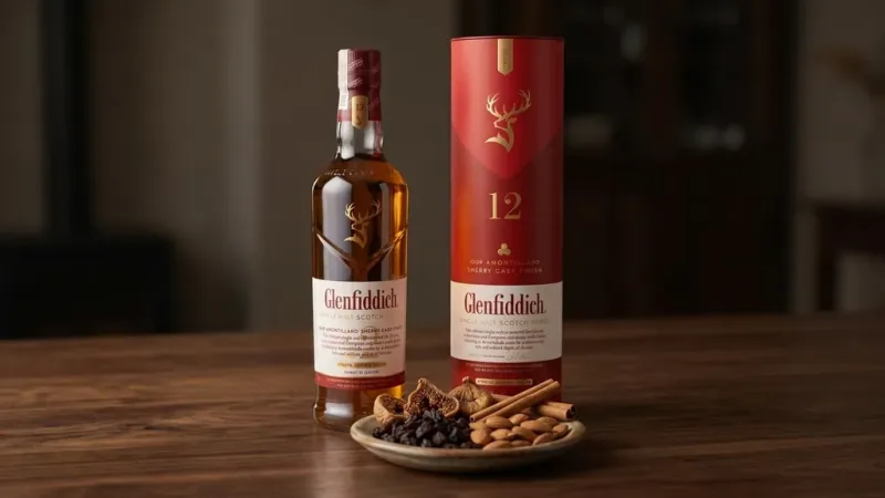 Glenfiddich 12 Amontillado bên sung khô, nho khô, hạnh nhân và quế