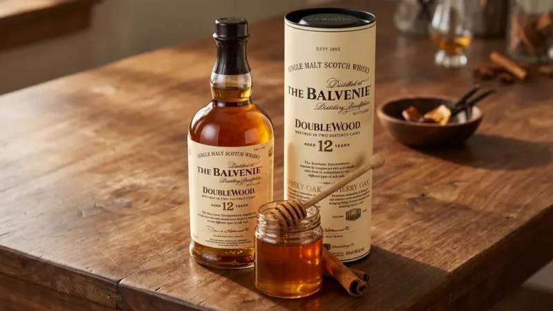 Balvenie 12 DoubleWood bên hũ mật ong và thanh quế, hương vị đặc trưng