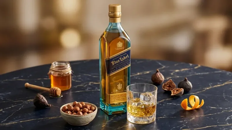 Johnnie Walker Blue Label bên mật ong, hạt phỉ và trái cây khô
