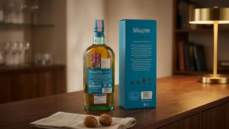 Mặt sau chai và hộp Singleton 12 năm 700ml