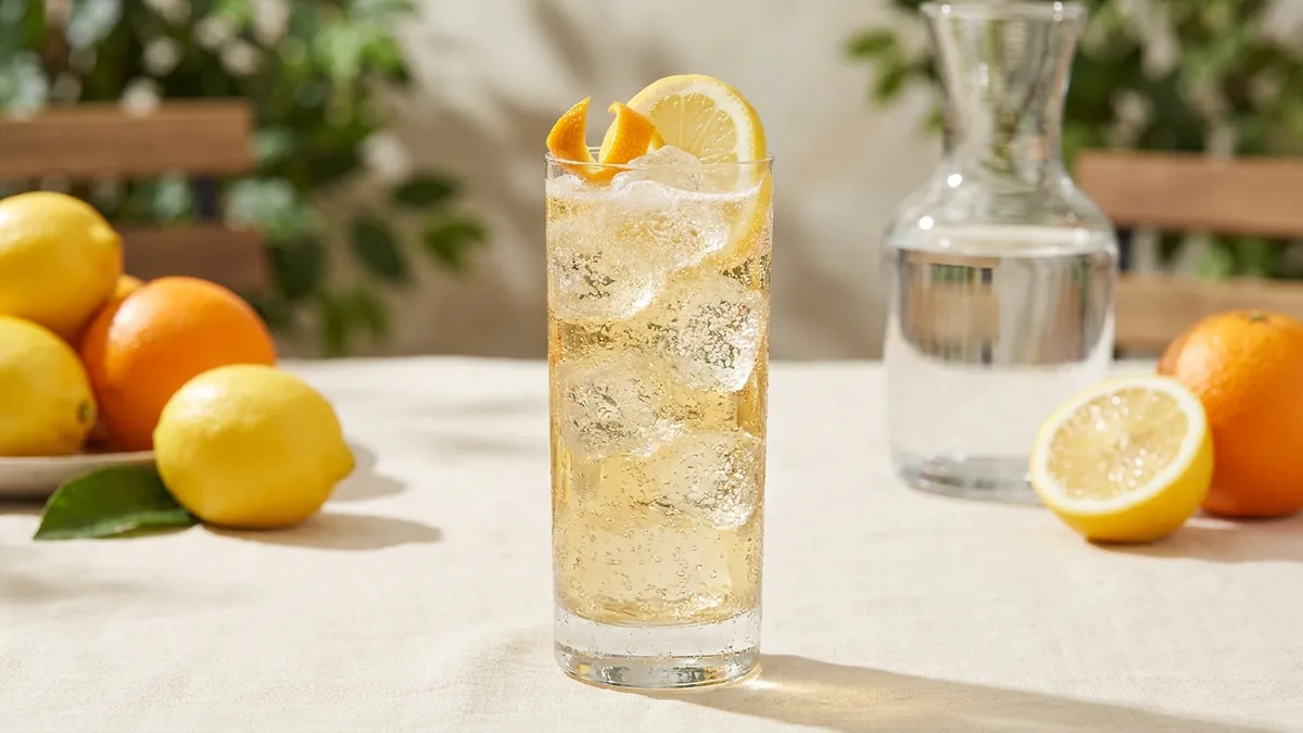 Ly highball Johnnie Walker Black Label nhiều đá và soda trang trí lát chanh
