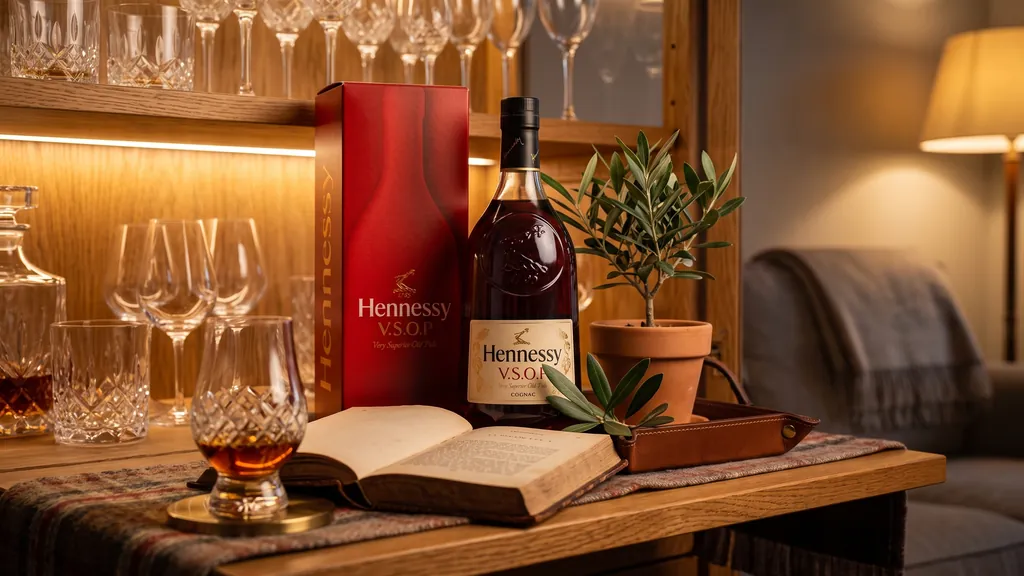 Rượu Hennessy VSOP 1.5 Lít trong tủ rượu gia đình bên ly tulip