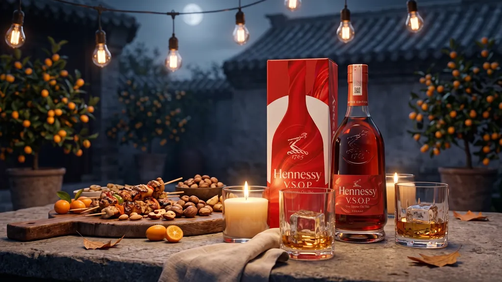 Hennessy VSOP bản Trung thu 700ml trong tiệc tối ngoài trời dưới đèn dây
