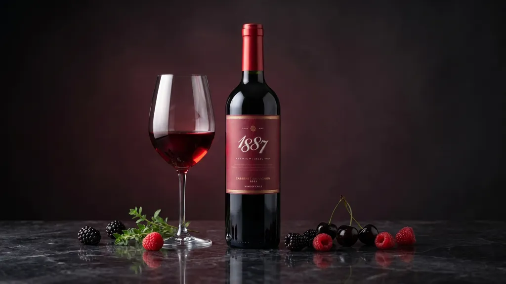 Ly rượu vang đỏ 1887 Cabernet Sauvignon màu ruby cùng quả mọng tươi