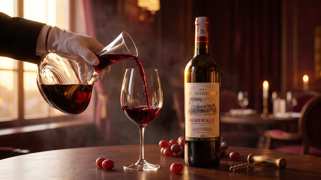 Rót Rượu Vang Đỏ Pháp Domaine Laurenceau Bordeaux ra ly thủy tinh