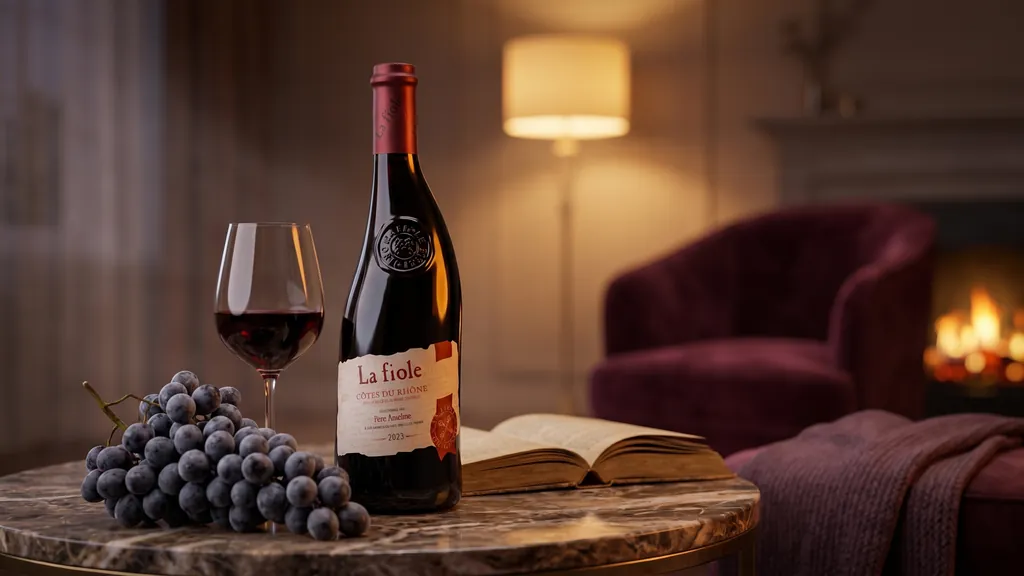 Rượu Vang Đỏ La Fiole Côtes du Rhône tại góc thư giãn ấm cúng trong nhà