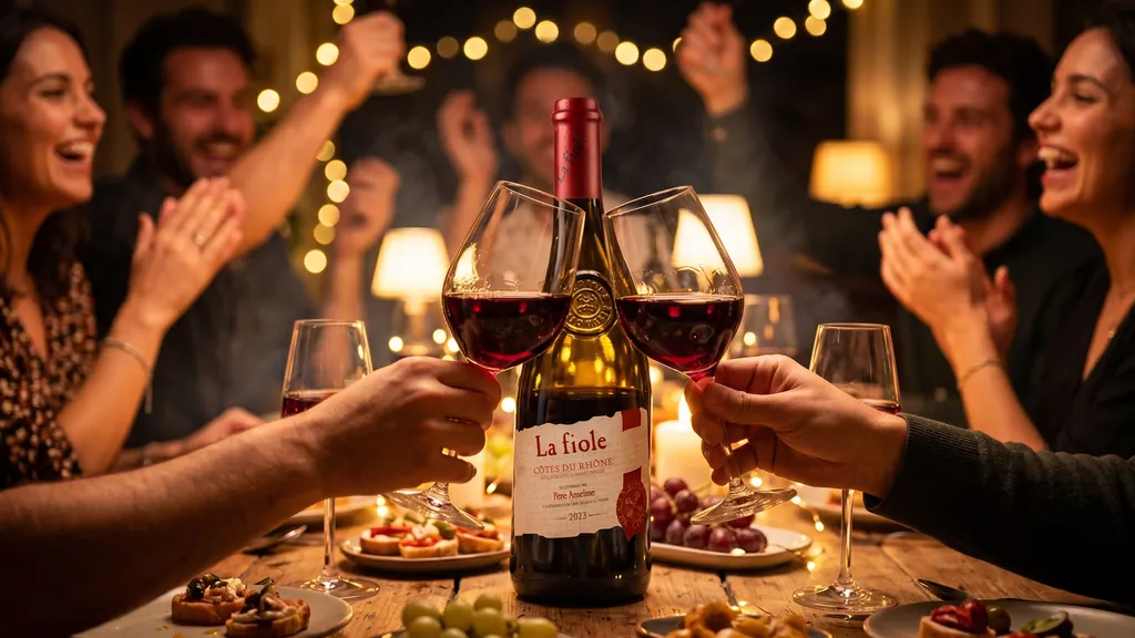 Rượu Vang Đỏ La Fiole Côtes du Rhône trong tiệc bạn bè nâng ly chúc mừng