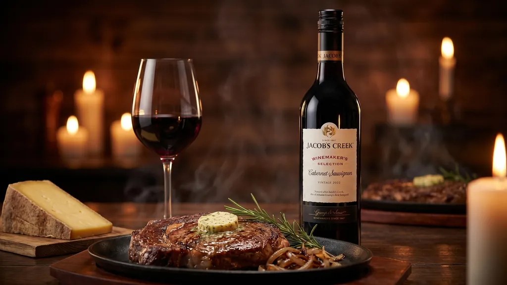 Thưởng thức Rượu Vang Jacob's Creek Cabernet Sauvignon cùng món bò bít tết
