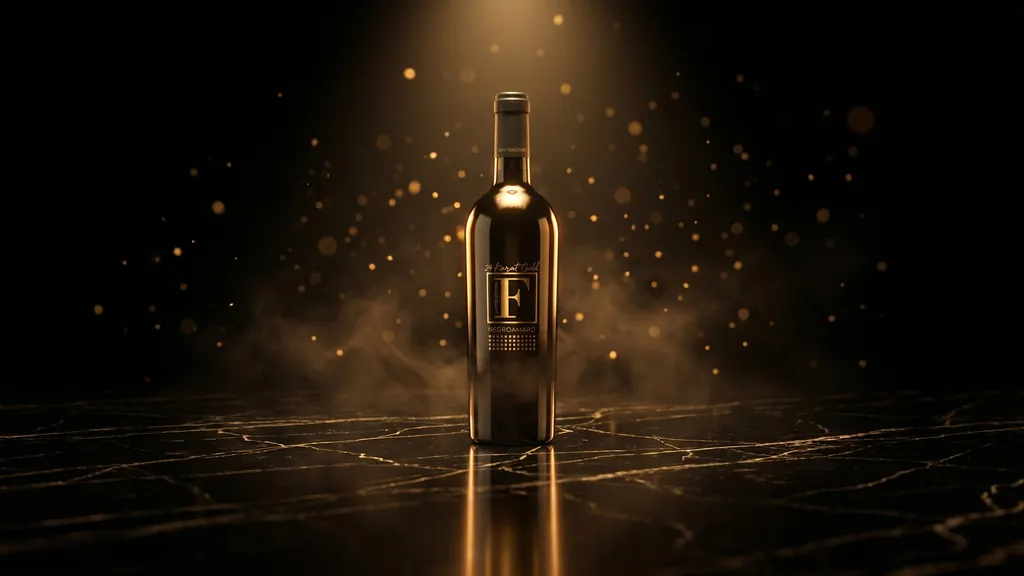 Rượu vang F Gold 24 Karat Limited Edition Negroamaro nổi bật trên nền đá đen sang trọng
