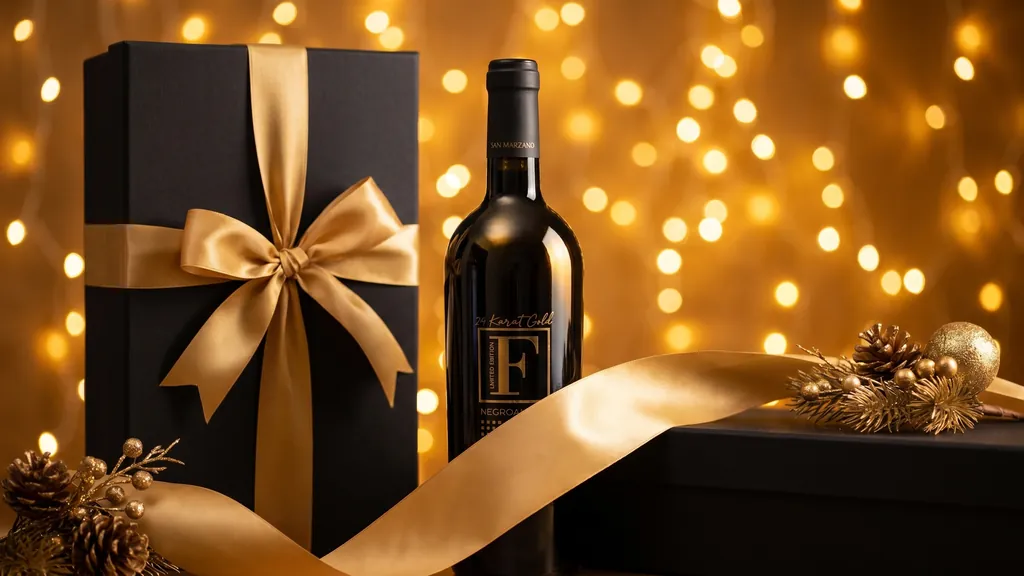 Rượu vang F Gold 24 Karat bên hộp quà cao cấp ruy băng vàng dịp Tết