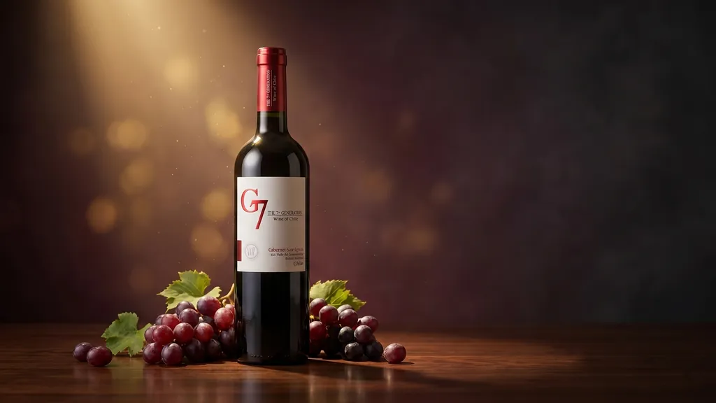 Rượu vang G7 Cabernet Sauvignon Chile 750ML trên nền sang trọng cùng chùm nho đỏ