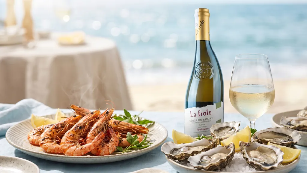 Thưởng thức Rượu Vang Trắng La Fiole Côtes du Rhône cùng món hải sản