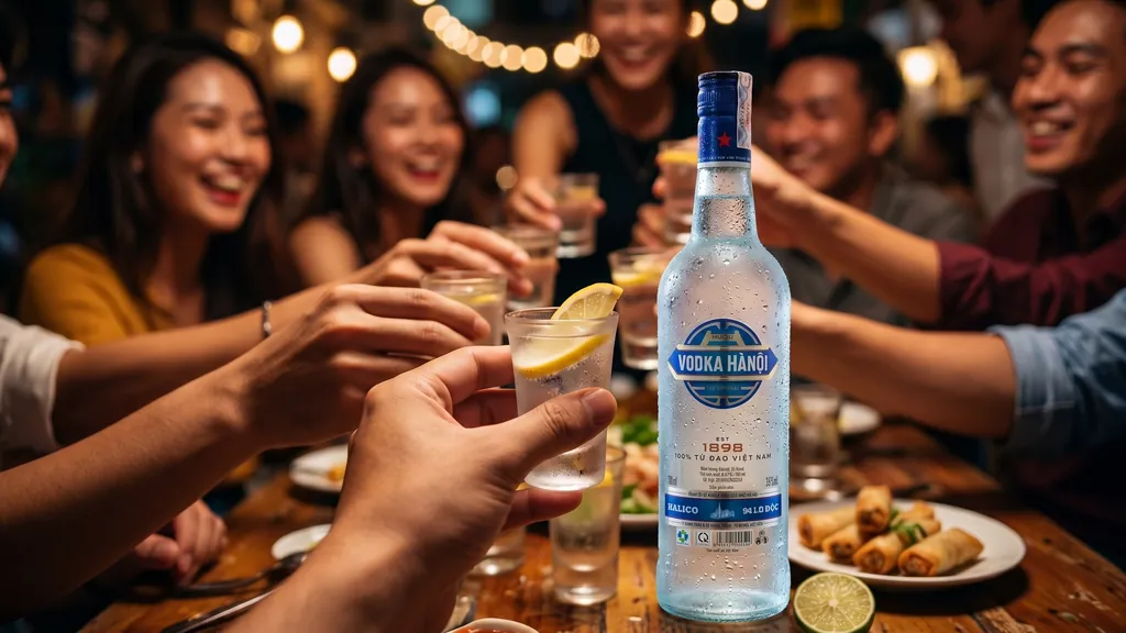 Rượu Vodka Hà Nội uống lạnh shot trong tiệc bạn bè