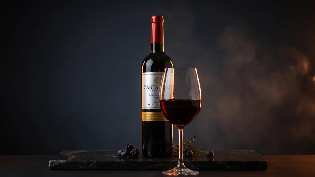 Rượu vang Chile Santa Cruz Cabernet Sauvignon trên bàn đá trong studio cao cấp