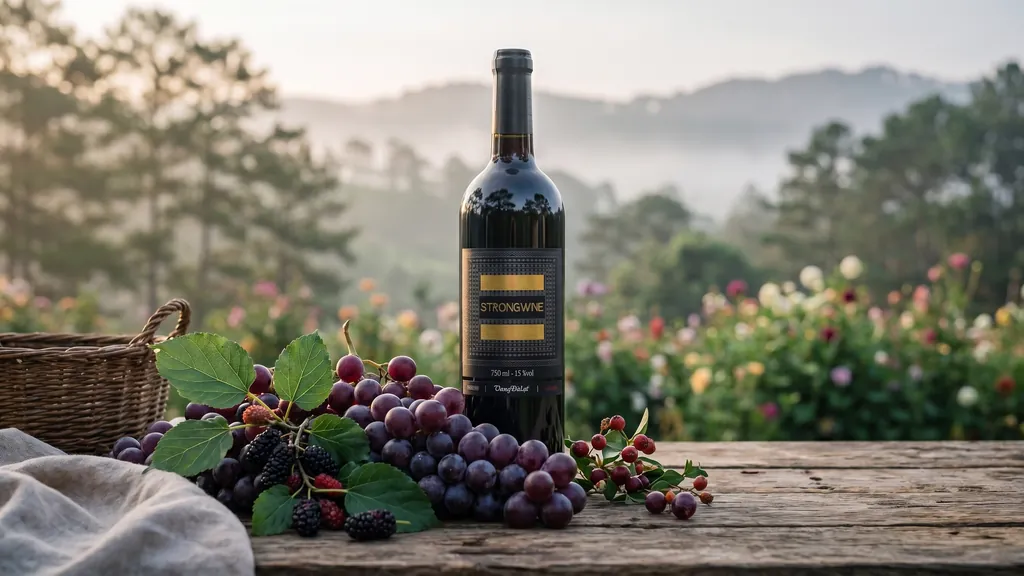Vang Đà Lạt Strong Red Wine bên nho và dâu tằm vùng cao nguyên Đà Lạt